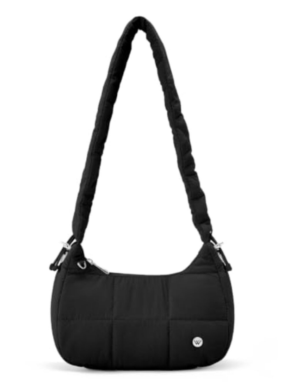 Quilted Nylon Puffer Crossbody Bag Small Crescent Shoulder Purse